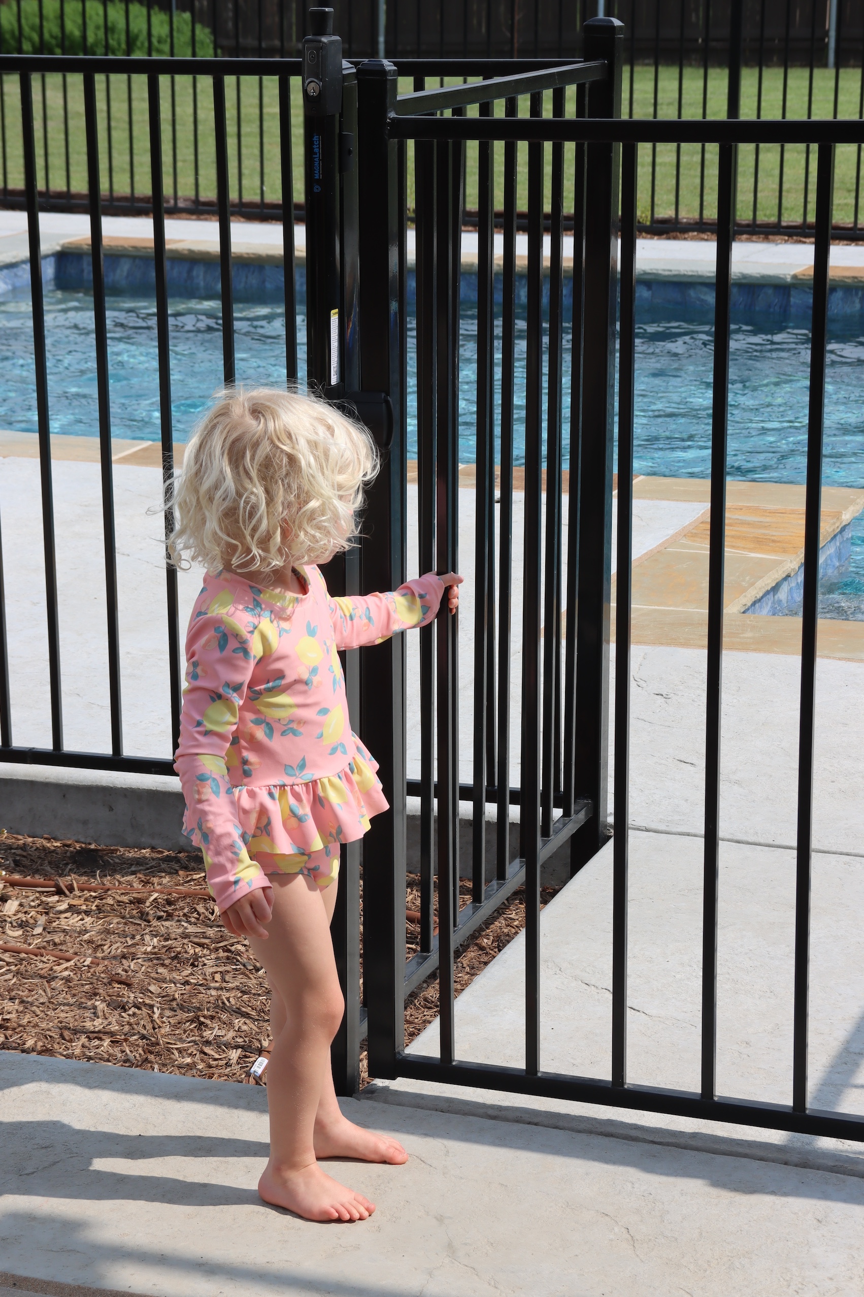 Pool fence stopping child from entering pool area